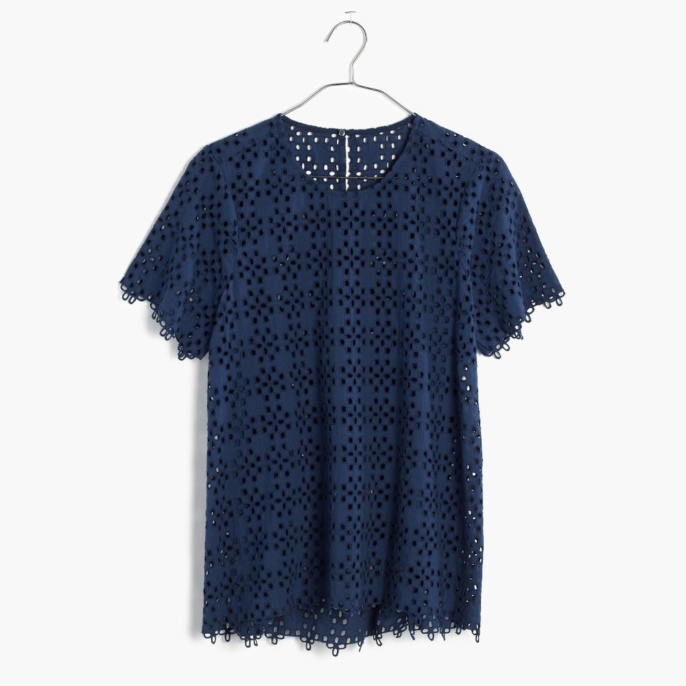 Madewell Eyelet Tailored Tee in Warm Midnight